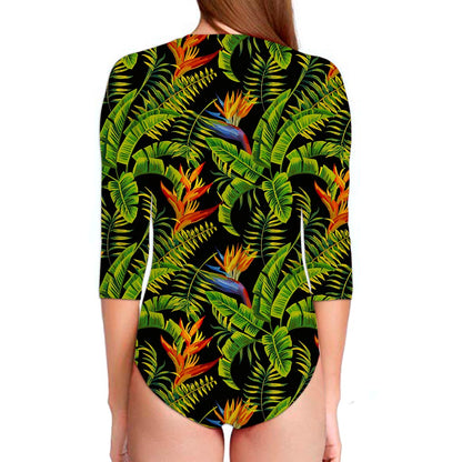 Tropical Summer Pattern Print Long Sleeve Swimsuit