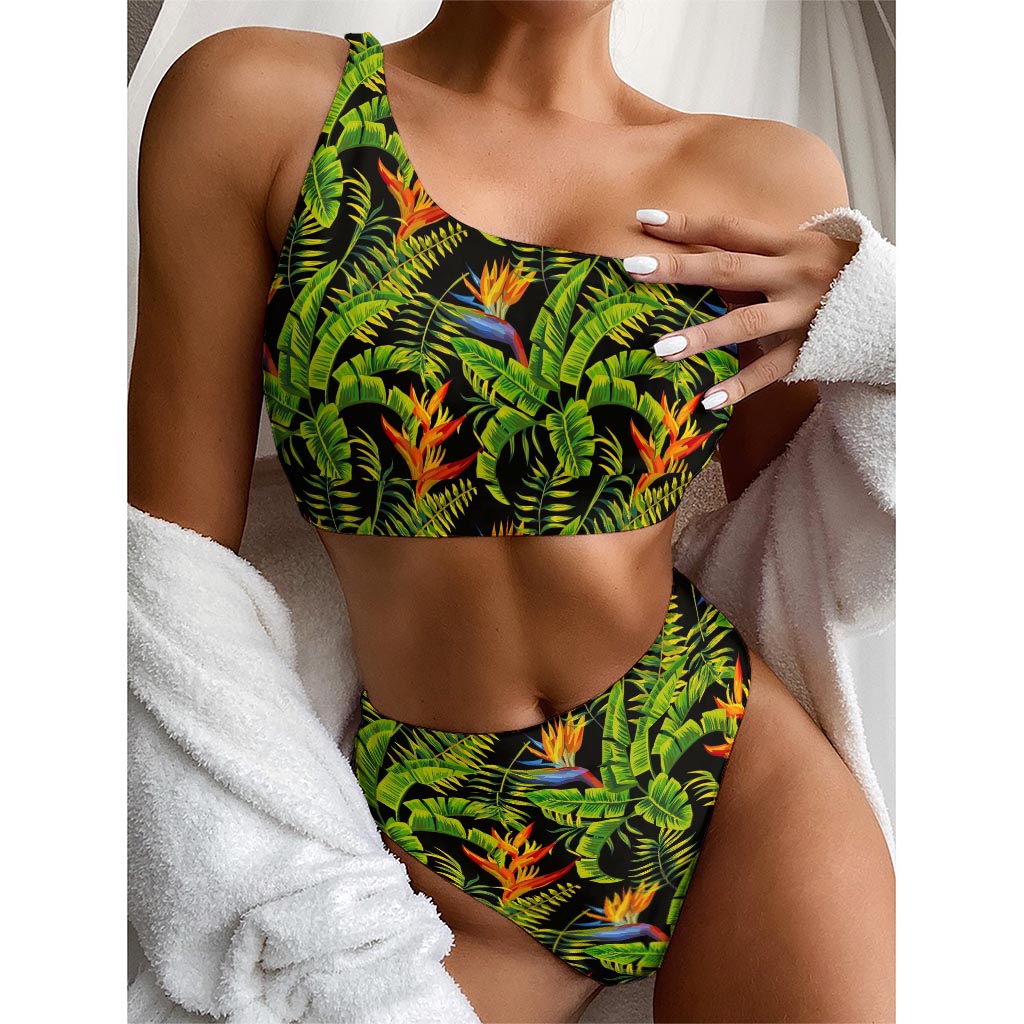 Tropical Summer Pattern Print One Shoulder Bikini Top
