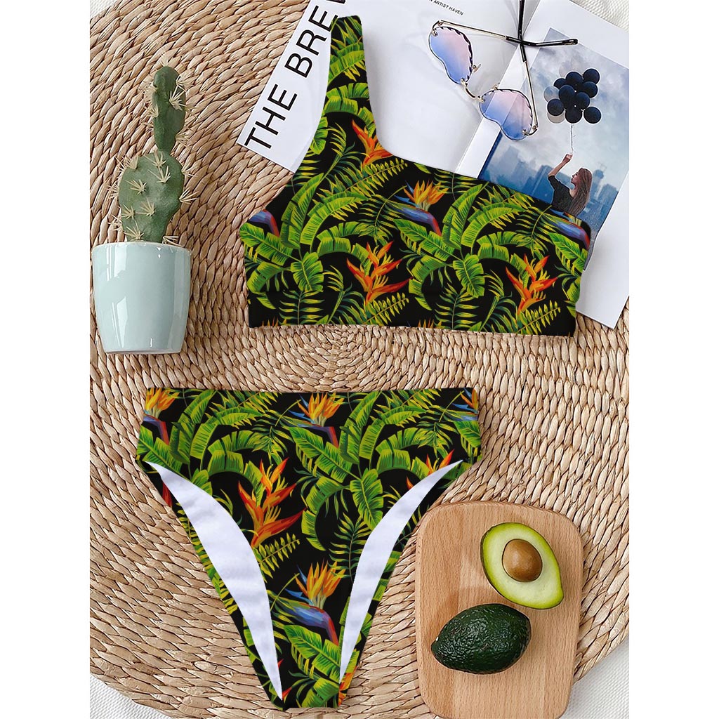 Tropical Summer Pattern Print One Shoulder Bikini Top
