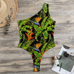 Tropical Summer Pattern Print One Shoulder Bodysuit