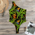 Tropical Summer Pattern Print One Shoulder Bodysuit