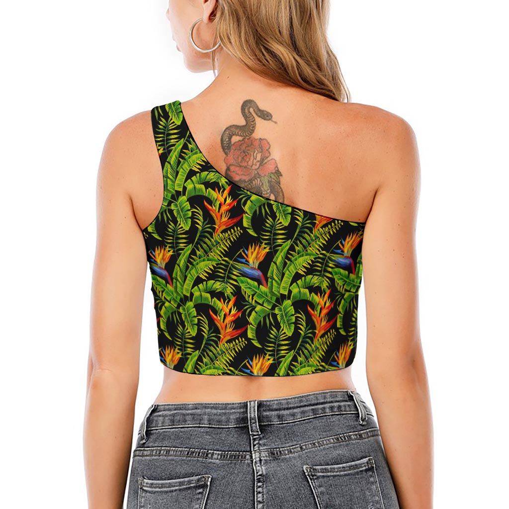 Tropical Summer Pattern Print One Shoulder Crop Top