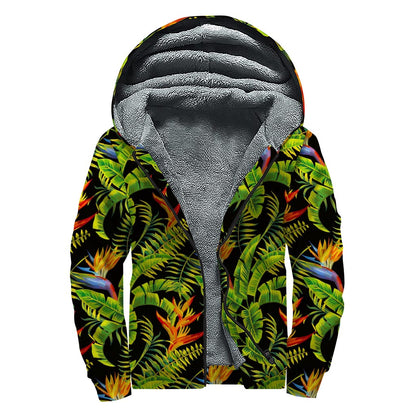 Tropical Summer Pattern Print Sherpa Lined Zip Up Hoodie