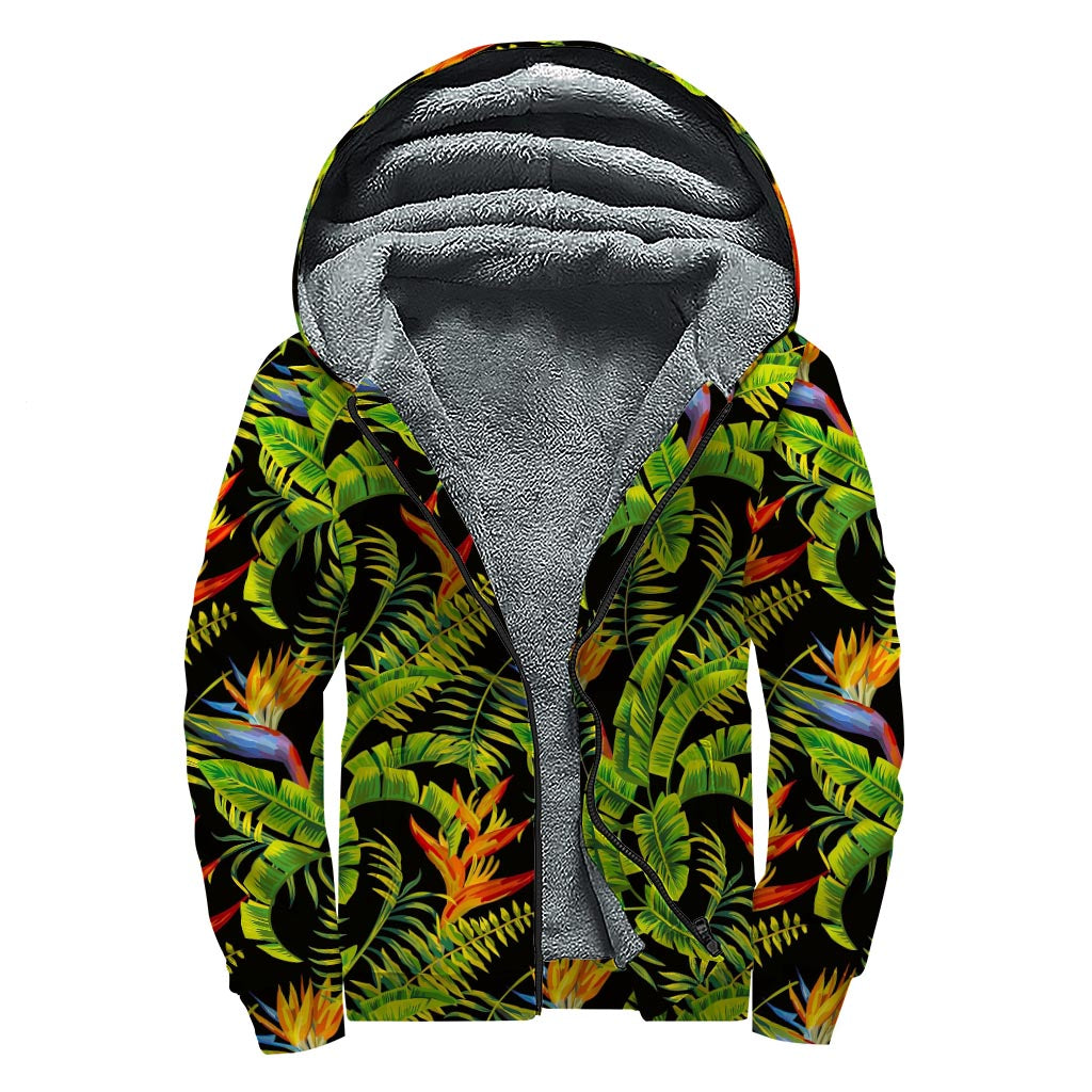 Tropical Summer Pattern Print Sherpa Lined Zip Up Hoodie