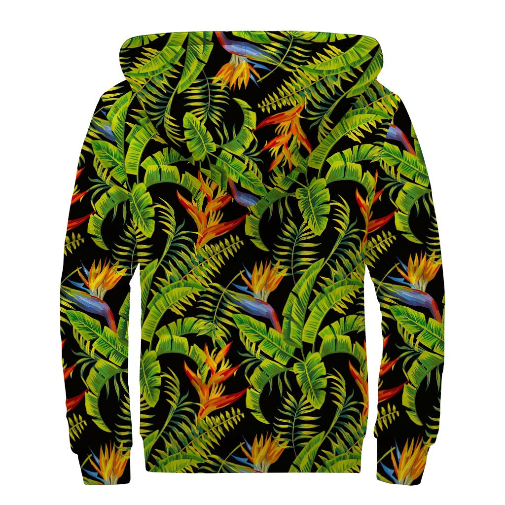 Tropical Summer Pattern Print Sherpa Lined Zip Up Hoodie
