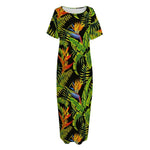 Tropical Summer Pattern Print Short Sleeve Long Nightdress