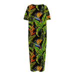 Tropical Summer Pattern Print Short Sleeve Long Nightdress
