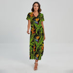 Tropical Summer Pattern Print Short Sleeve Maxi Dress