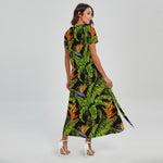 Tropical Summer Pattern Print Short Sleeve Maxi Dress