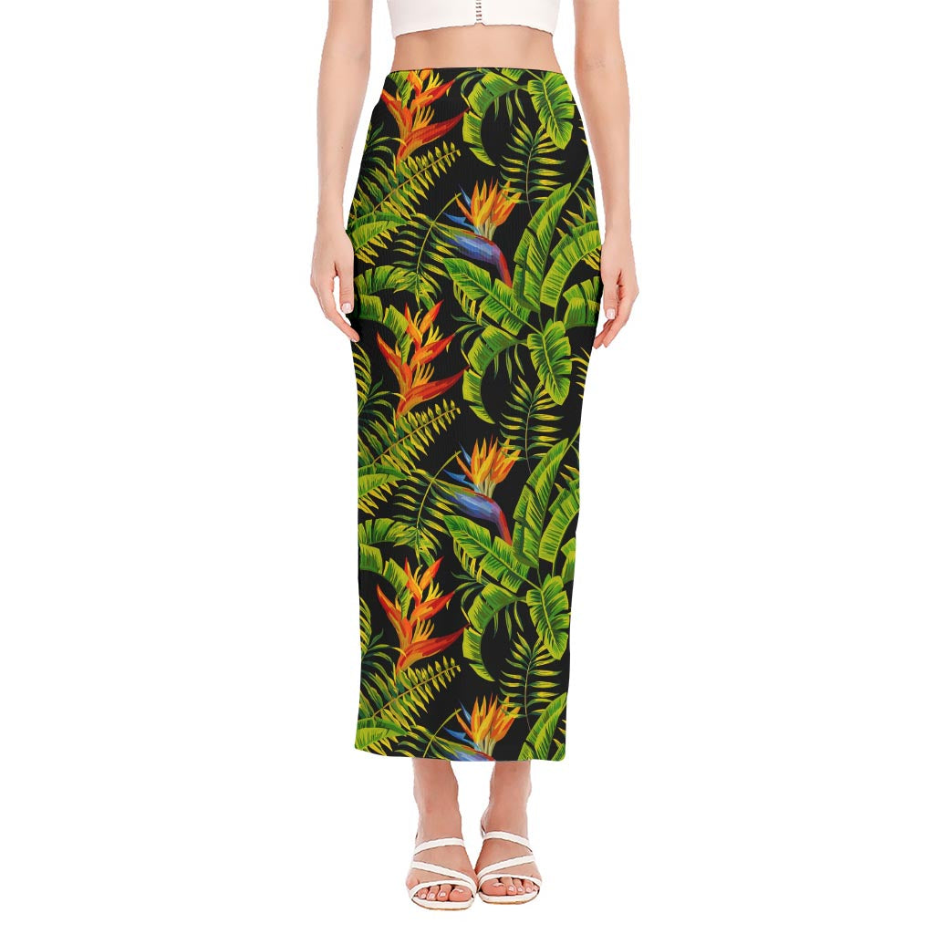 Tropical Summer Pattern Print Side Slit Maxi Skirt