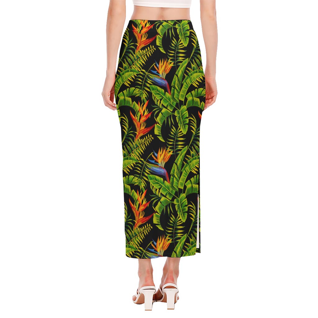 Tropical Summer Pattern Print Side Slit Maxi Skirt