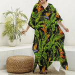 Tropical Summer Pattern Print Silk V-Neck Kaftan Dress