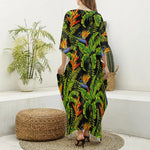 Tropical Summer Pattern Print Silk V-Neck Kaftan Dress