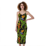 Tropical Summer Pattern Print Slim Fit Midi Cami Dress