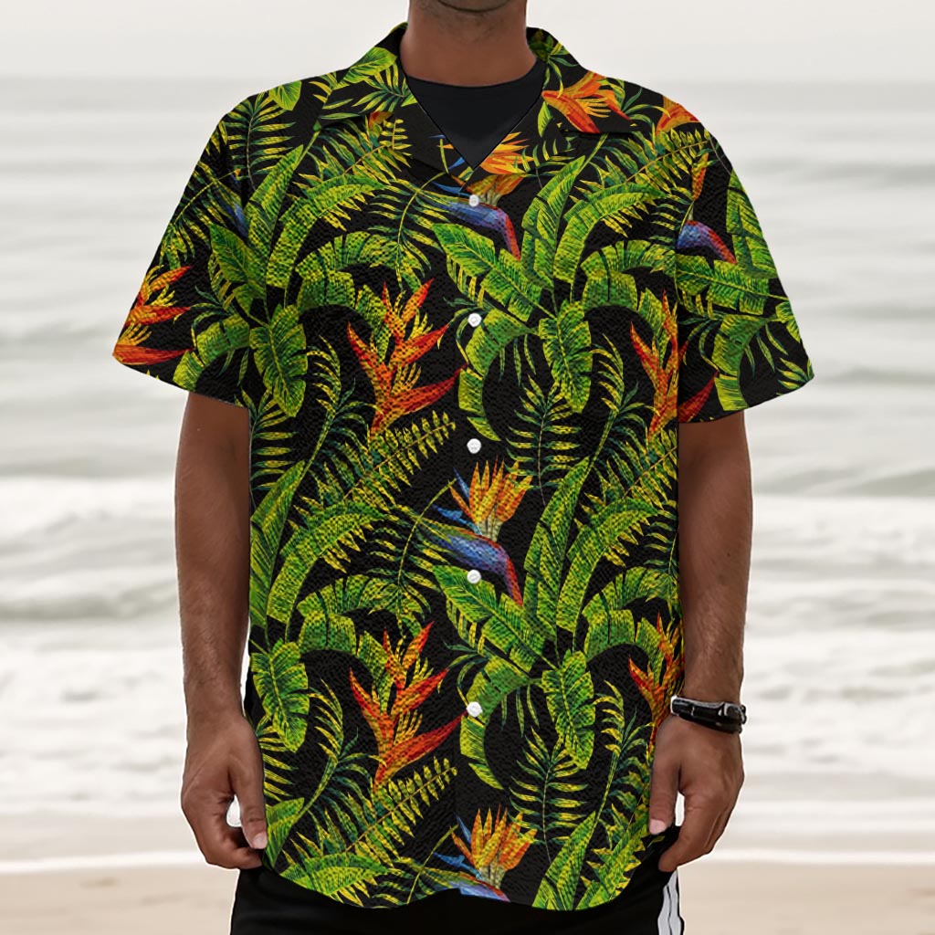 Tropical Summer Pattern Print Textured Short Sleeve Shirt