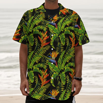 Tropical Summer Pattern Print Textured Short Sleeve Shirt