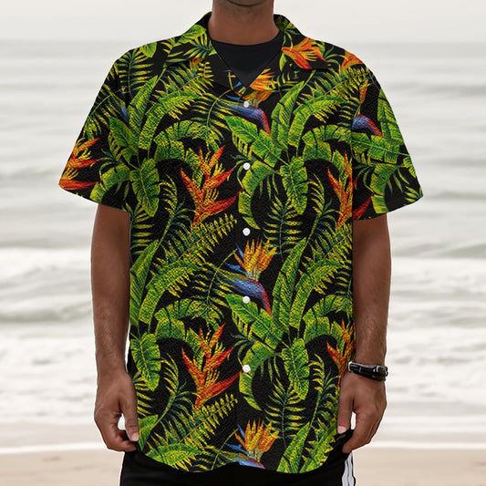 Tropical Summer Pattern Print Textured Short Sleeve Shirt