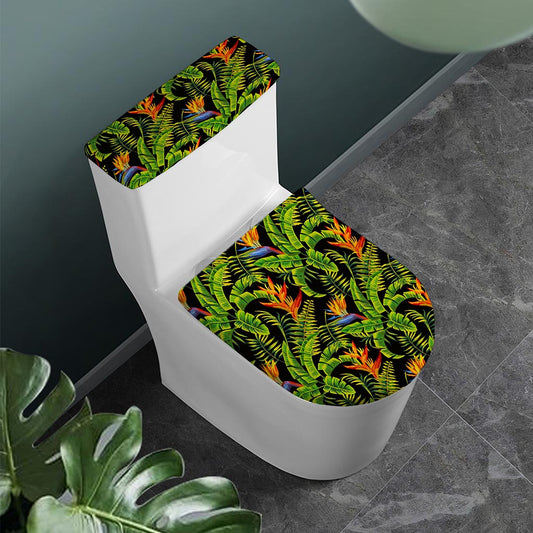 Tropical Summer Pattern Print Toilet Lid And Tank Cover Set