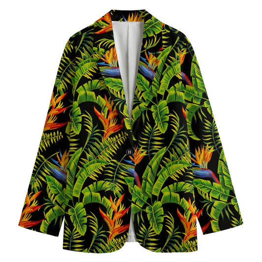 Tropical Summer Pattern Print Women's Cotton Blazer