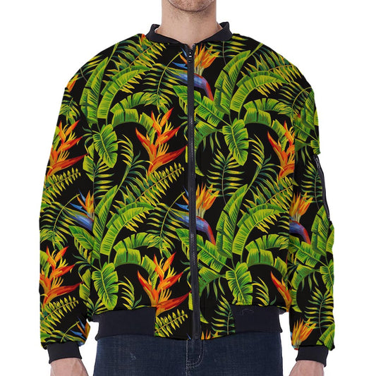 Tropical Summer Pattern Print Zip Sleeve Bomber Jacket