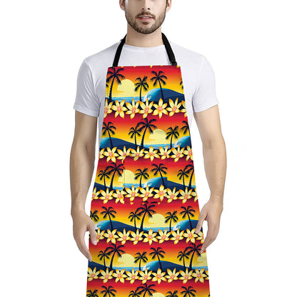 Tropical Sunset Pattern Print Bib Apron With Pocket