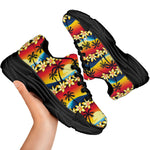 Tropical Sunset Pattern Print Black Chunky Shoes