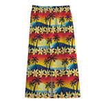 Tropical Sunset Pattern Print Cotton Front Slit Maxi Skirt