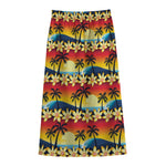 Tropical Sunset Pattern Print Cotton Front Slit Maxi Skirt