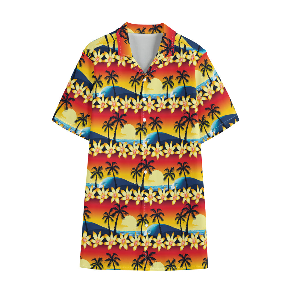 Tropical Sunset Pattern Print Cotton Hawaiian Shirt