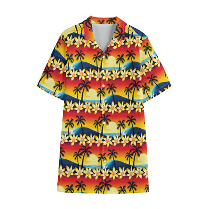 Tropical Sunset Pattern Print Cotton Hawaiian Shirt