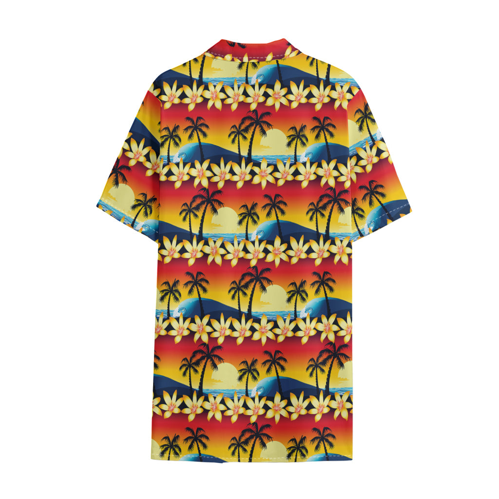 Tropical Sunset Pattern Print Cotton Hawaiian Shirt