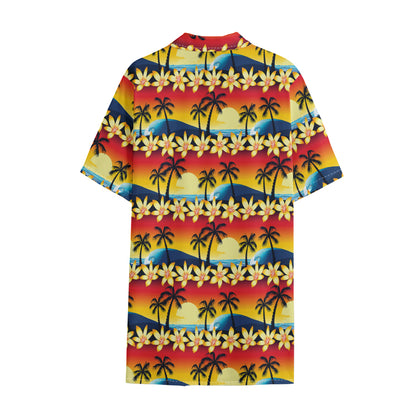 Tropical Sunset Pattern Print Cotton Hawaiian Shirt