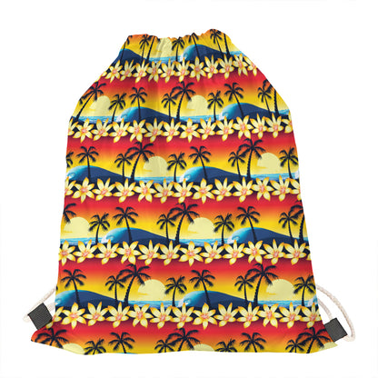Tropical Sunset Pattern Print Drawstring Bag