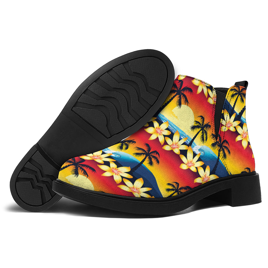 Tropical Sunset Pattern Print Flat Ankle Boots