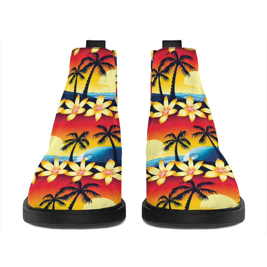 Tropical Sunset Pattern Print Flat Ankle Boots