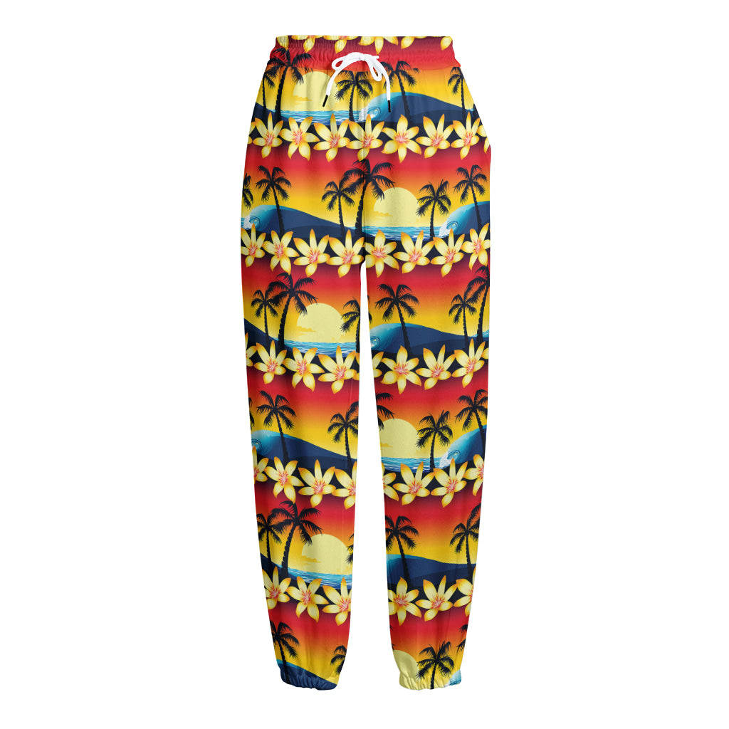 Tropical Sunset Pattern Print Fleece Lined Knit Pants