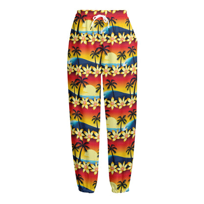 Tropical Sunset Pattern Print Fleece Lined Knit Pants