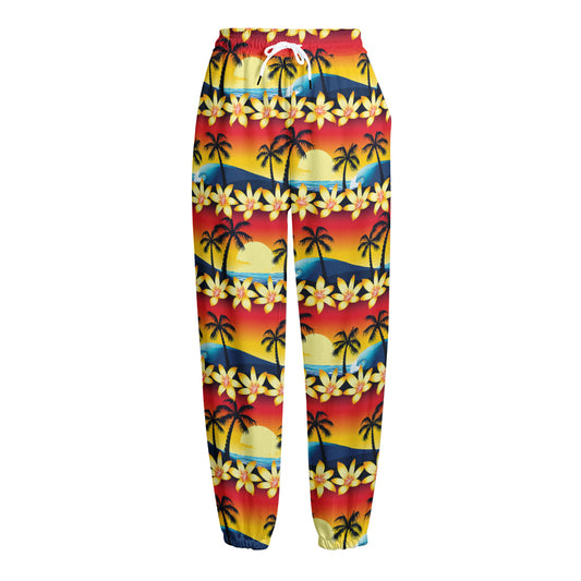 Tropical Sunset Pattern Print Fleece Lined Knit Pants