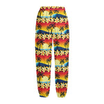 Tropical Sunset Pattern Print Fleece Lined Knit Pants