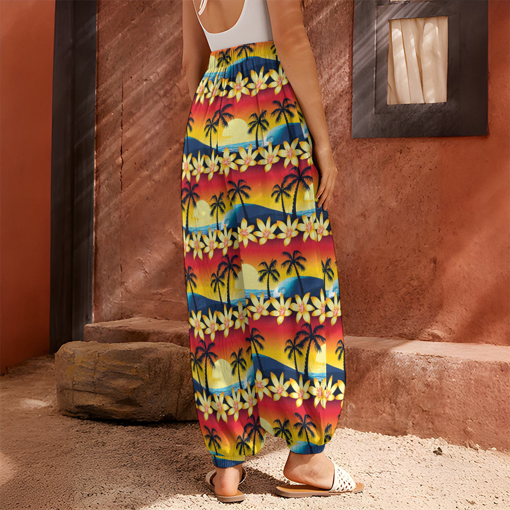 Tropical Sunset Pattern Print Harem Pants
