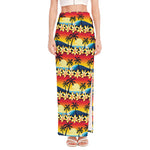 Tropical Sunset Pattern Print High Slit Maxi Skirt