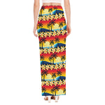 Tropical Sunset Pattern Print High Slit Maxi Skirt