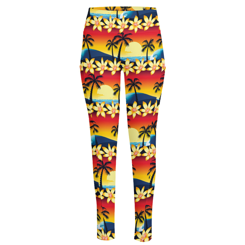 Tropical Sunset Pattern Print High-Waisted Pocket Leggings