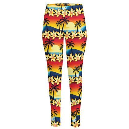 Tropical Sunset Pattern Print High-Waisted Pocket Leggings