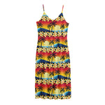 Tropical Sunset Pattern Print Jersey Midi Cami Dress