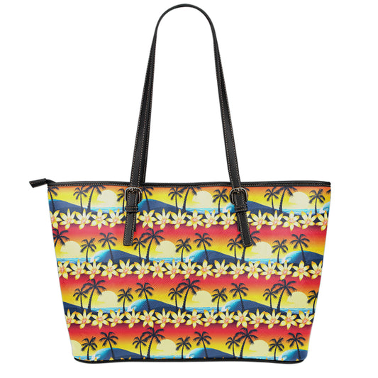 Tropical Sunset Pattern Print Leather Tote Bag