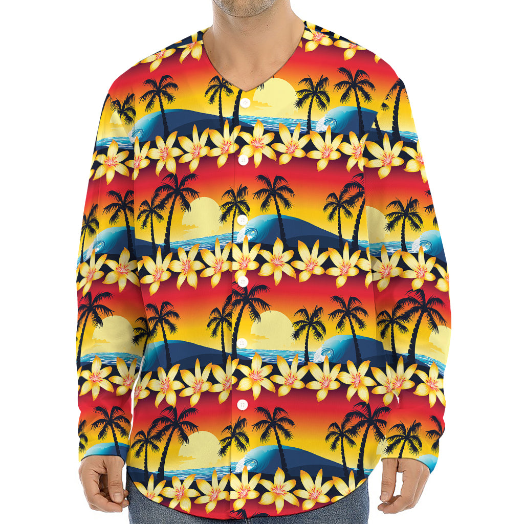 Tropical Sunset Pattern Print Long Sleeve Baseball Jersey