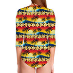Tropical Sunset Pattern Print Long Sleeve Swimsuit