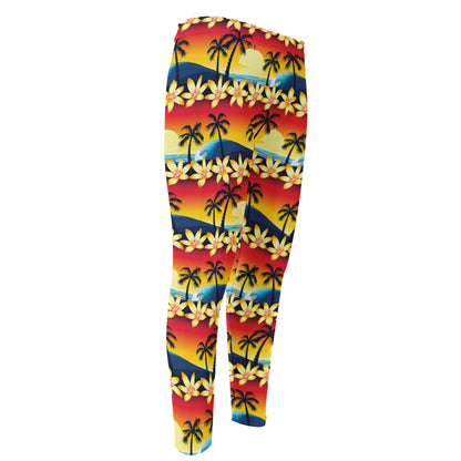 Tropical Sunset Pattern Print Men's Compression Pants