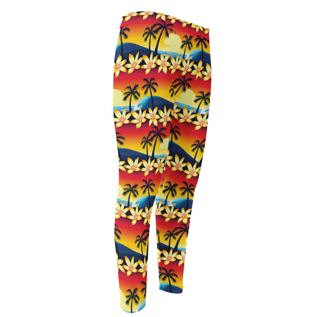 Tropical Sunset Pattern Print Men's Compression Pants